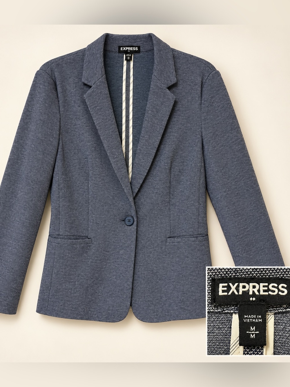 Express Blue-Gray Textured Heather Blue/Gray One-Button Blazer | Medium